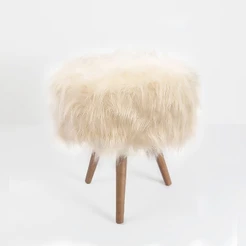 Puf, Puff Para Sala, Hall De Entrada, Pelo Alto Pelúcia Off White Bege Nude Pés Palito