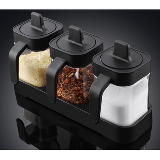 Novo Porta Tempero Cozinha Inox e Vidro Com Base Condimento 3 Potes Decoração