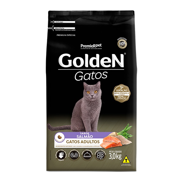Ração Golden para Gatos Adultos Sabor Salmão - 3Kg - Pets