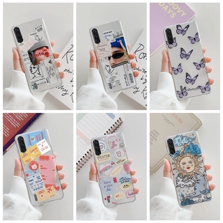 Xiaomi Mi A3 / Xiaomi MiA3 Lite Clear Silicone Case Fashion Stickers Label Soft TPU Phone Cover Case