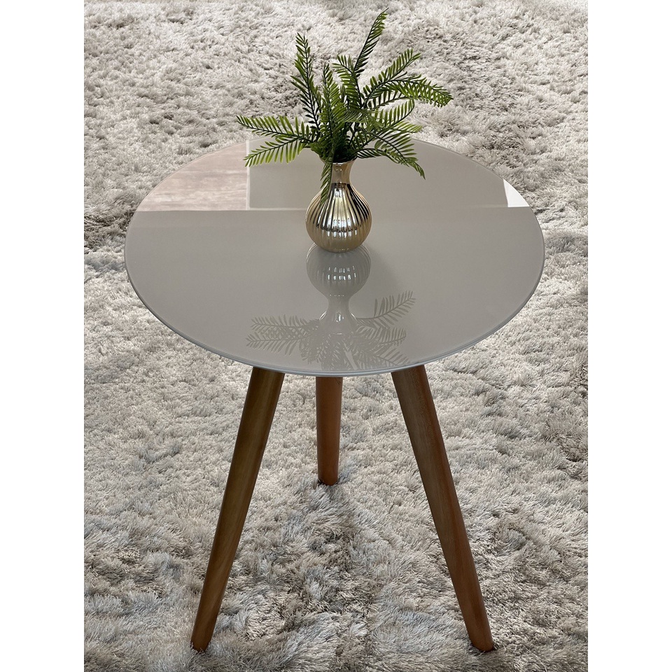 Mesa Canto/ Mesa de canto sala redonda pé palito, mesa lateral sala. Mesinha de canto sala tampo de vidro de 45cm.