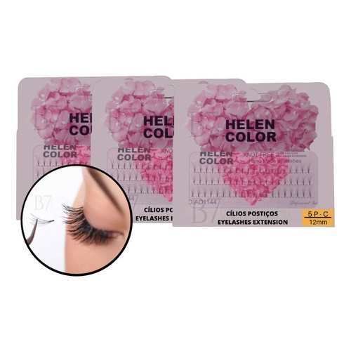 Cílios Postiços de Tufinho Sem Nó Helen Color Caixa Rosa