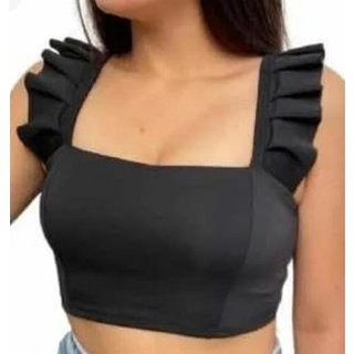 Blusa cropped alça babado com bojo