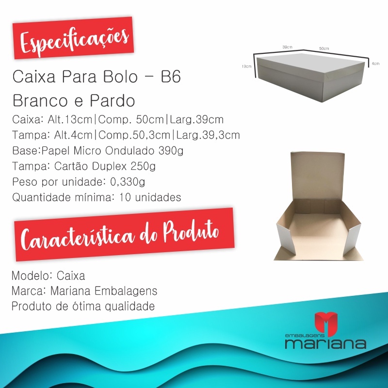 Caixa P/Bolo B6- 50x39x13 Branco e Pardo