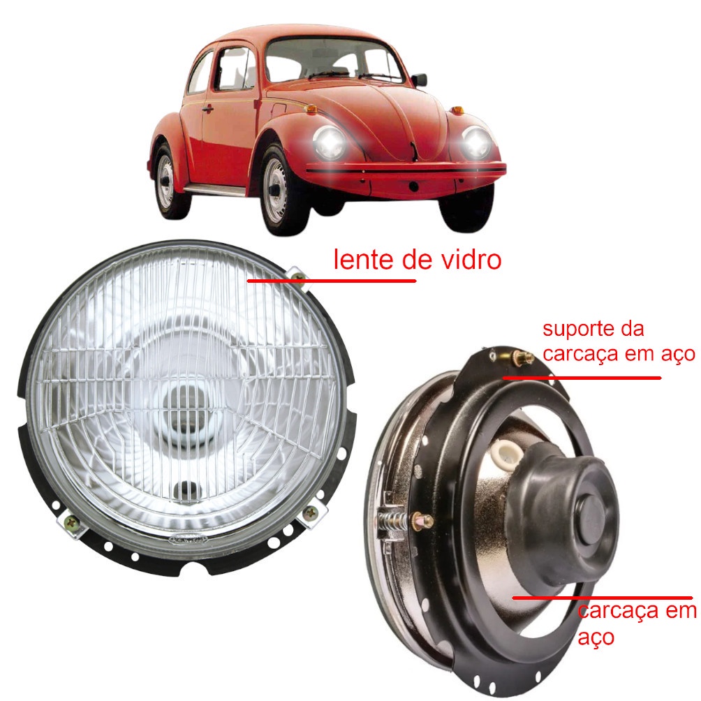 Farol Fusca Ano 1976 Ate 1994 Kombi 1976 Em Diante e Passat  Lente De Vidro Alta Qualidade e Resistencia