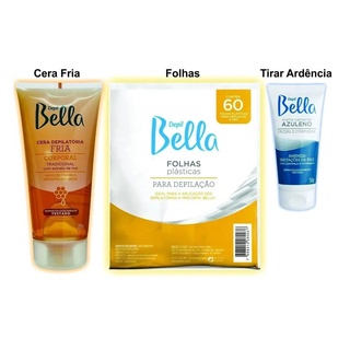 Kit Depilação Cera Fria 200g + 60 Folhas + Creme Azuleno Calmante Depil Bella em Oferta na Shopee