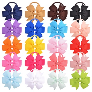 20 Pçs/Lote Bebê Colorido Mini Bowknots Corda Cabelo Para Meninas Bonitos Faixas De Elásticos Laço Rabo De Cavalo Titular Crianças Acessórios O