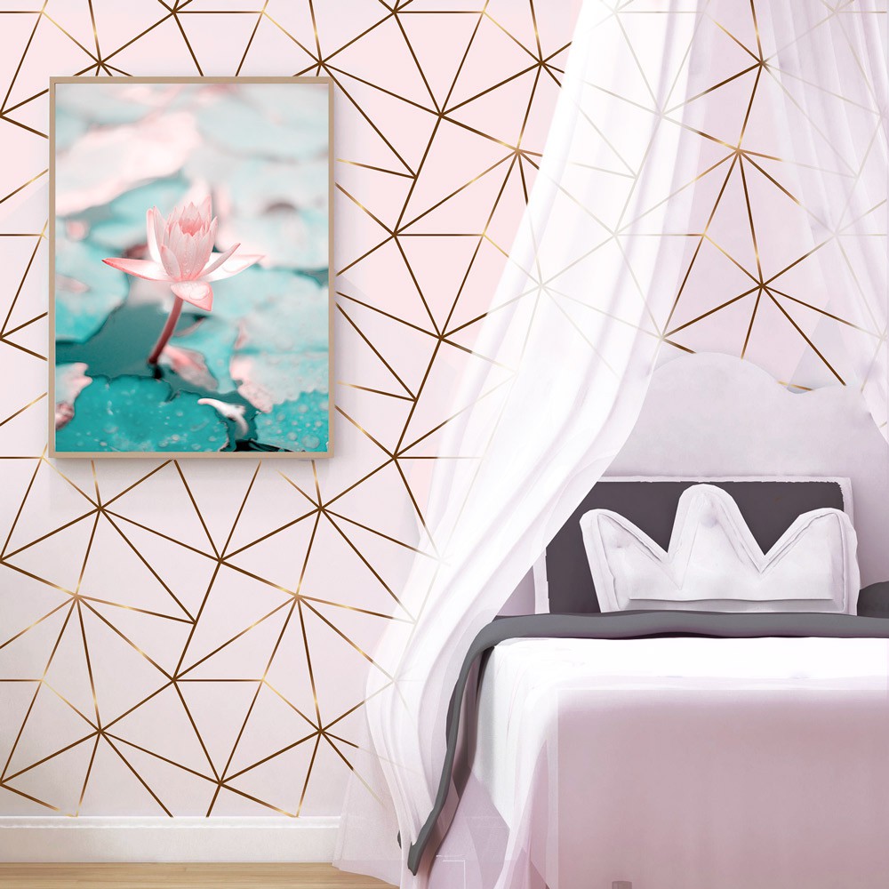 Papel De Parede Geométrico Fendi Zara Gold Fundo Rosa