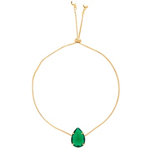 Pulseira Gravatinha Pedra Gota Verde Esmeralda Folheado Ouro