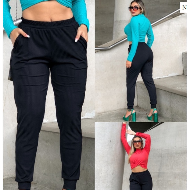 Calça Feminina Canelada Jogger Moda Inverno Calças Femininas em Oferta na Shopee