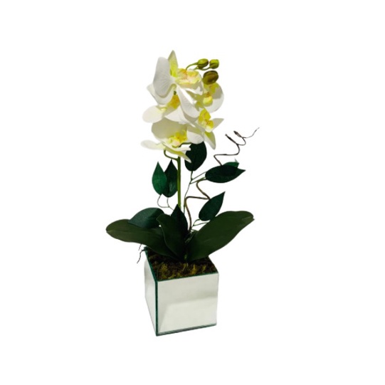 Arranjo De Orquídea Branca Com Vaso Espelhado Luxuoso | Shopee Brasil