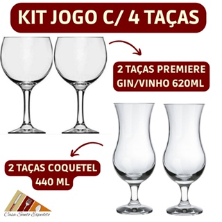 Conjunto Kit 4 Pçs C/ 2 Taça de Vidro Premiere Gin Vinho 2 Coquetel (Distribuidor Nadir) Envio Imediato em Oferta na Shopee