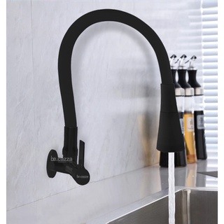 Torneira de Cozinha Gourmet de Parede Preta All Black Metal 2 Acionamentos 1/4 de Volta Super Luxo