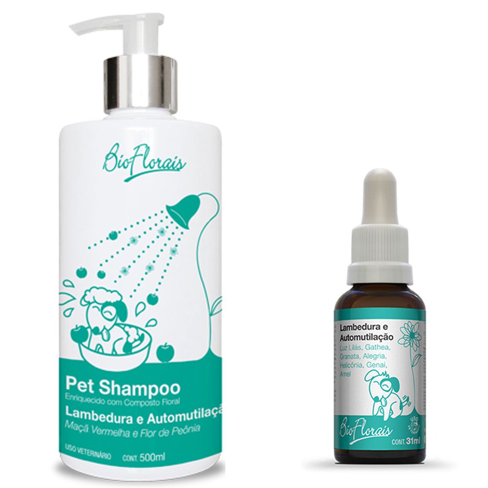 Combo tratamento floral para cachorro: Kit banho Shampoo e Floral veterinário Lambedura e Automutilação Bio Florais Pet em Oferta na Shopee