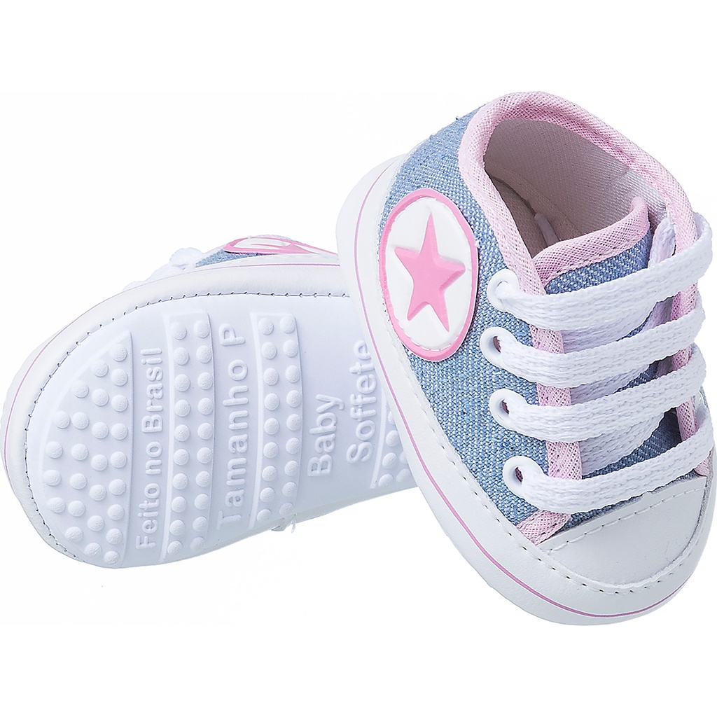 tênis calçados sapatinho infantil bebe sola antiderrapante estrela cano alto FTF21