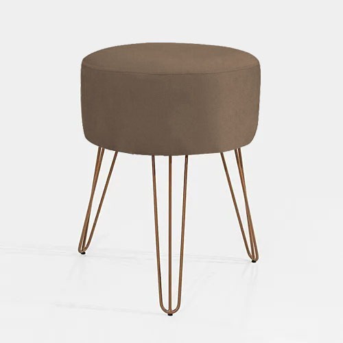 Puff Puf Suede Marrom Pés De Ferro Rosê Gold Para Sala Quarto Recepção