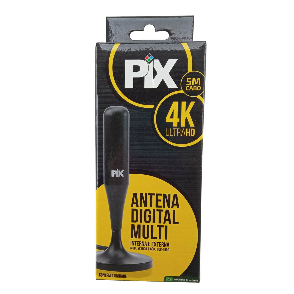Antena Digital Pix Interna E Externa 4k Ultra Hd Cabo 5 Metros