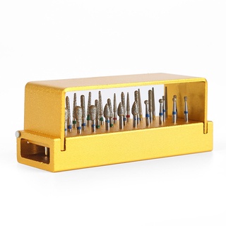 30 Pcs Professional Dental Diamante Bustrar Brocas De Polimento Broca De Alta Velocidade Eeth + 1 Alumínio Desinfecção Titular Bloco