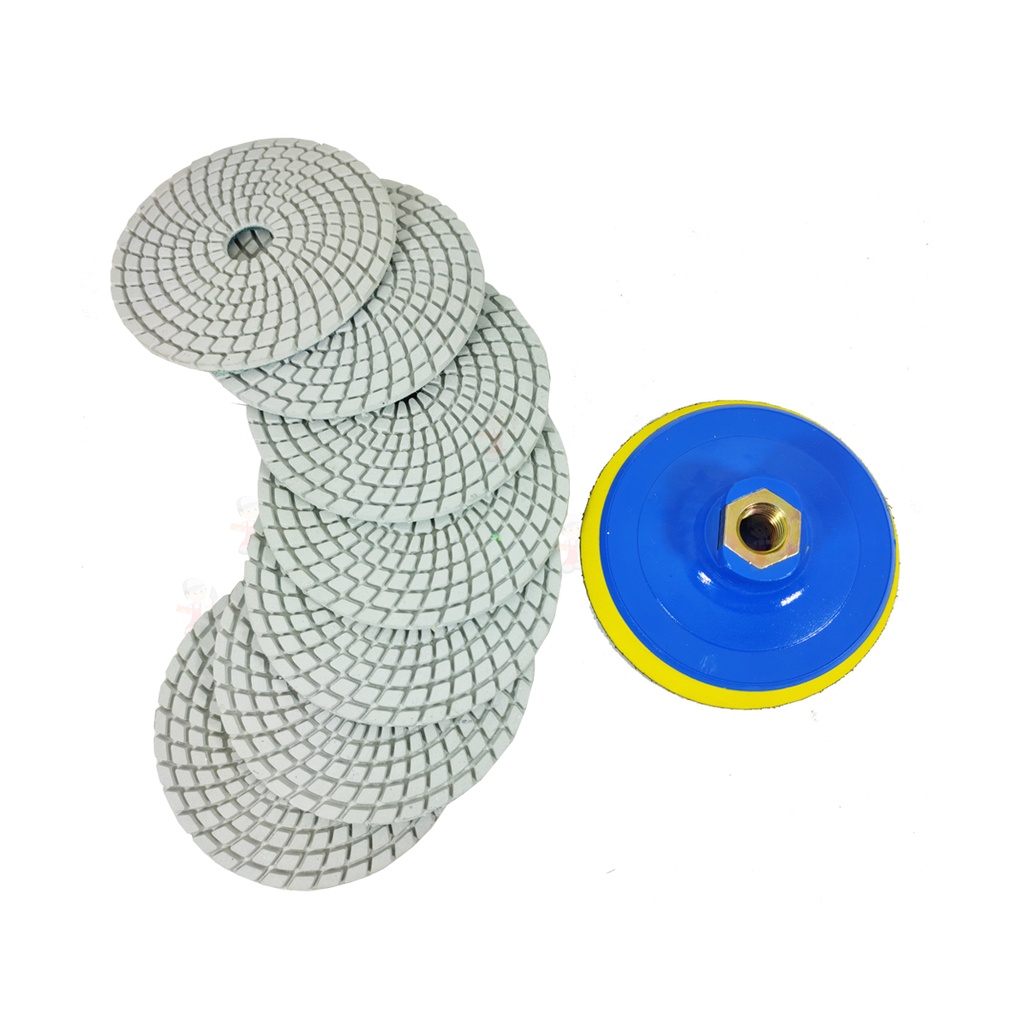 Combo 7 Lixa Diamantada para polir porcelanatos marmores e granitos 100mm cortes 45 graus + suporte
