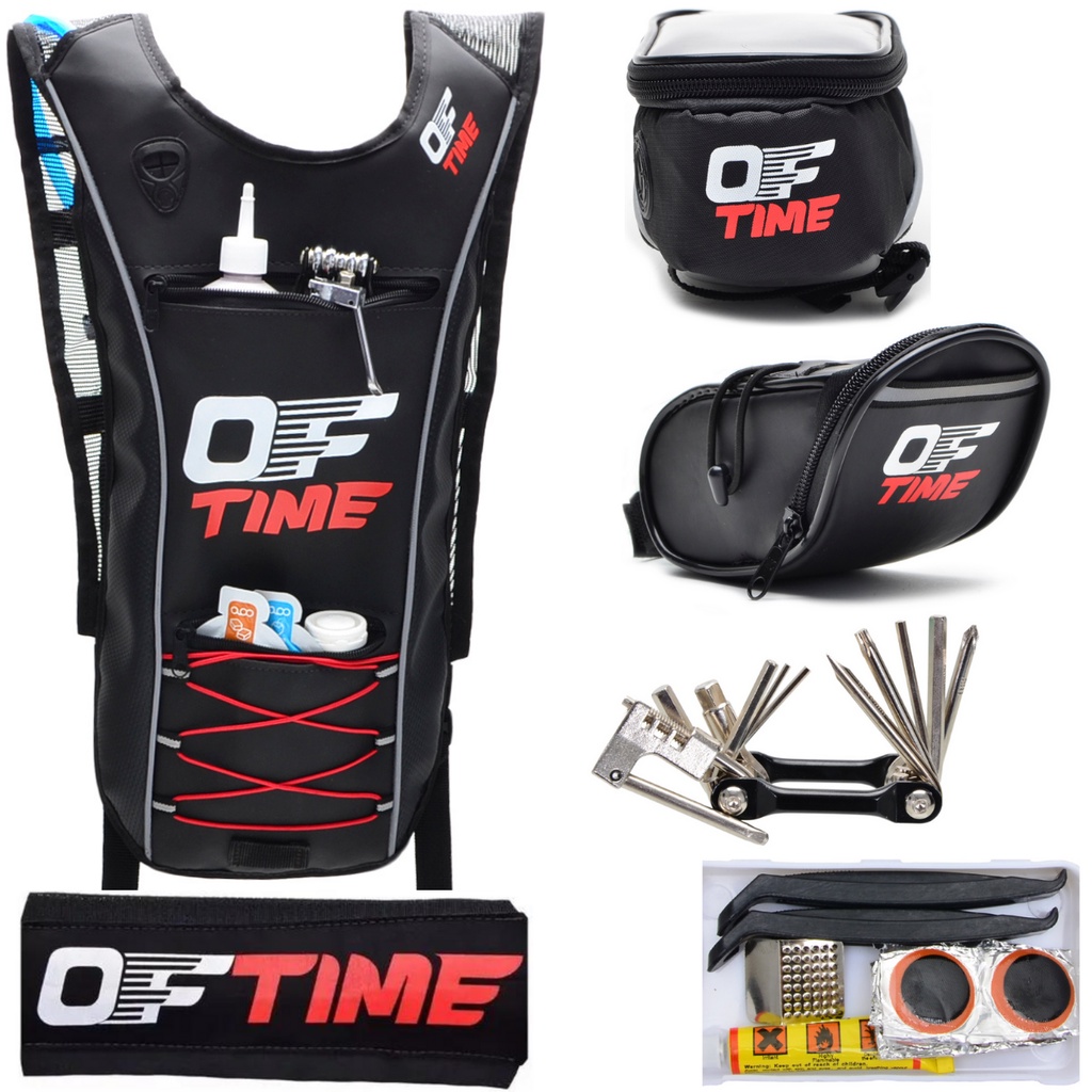 Kit Mochila De Hidratação Térmica Canivete C/ Extrator De Corrente  Kit remendo  Bolsa De Selim Bolsa De Celular Protetor de Quadro