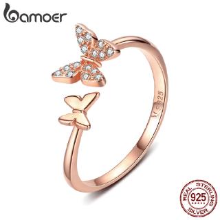 Bamoer Prata 925 Anéis Da Moda Borboleta Dança SCR087
