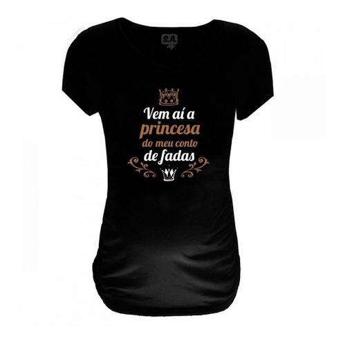 Baby Long Blusa Gestante Grávida Divertida Princesa Do Meu Conto De Fadas 100% Algodão Preto
