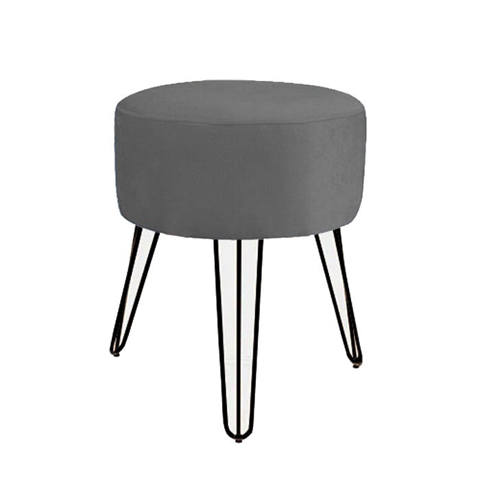 Puff Puf Magnus Redondo Cinza Pés Aramado Preto Luxo