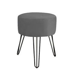 Puff Puf Magnus Redondo Cinza Pés Aramado Preto Luxo