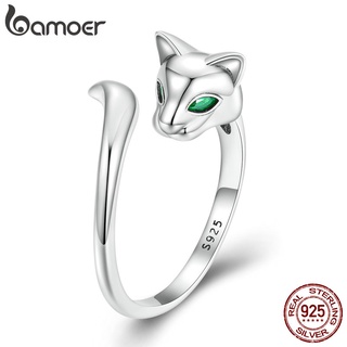 Bamoer 925 Silver Ajustável Fox Opening Ring Moda E Bijuteria Simples Para Mulheres