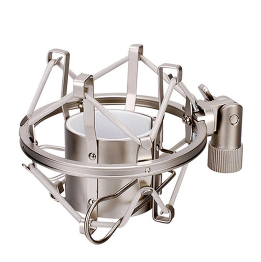 Aranha de Metal Prata Cromado Shock Mount Suporte Microfone Condensador