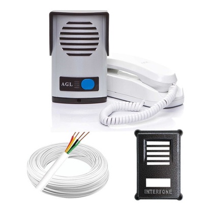 Kit Interfone Porteiro Agl P20 + Protetor + 50 Mts De Cabo