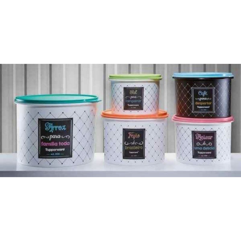 Kit mantimentos  Arroz 5 kilos Plus, Feijao 2 kilos, Cafe, Açucar e Sal ,5 Peças Bistrô Original Tupperware®