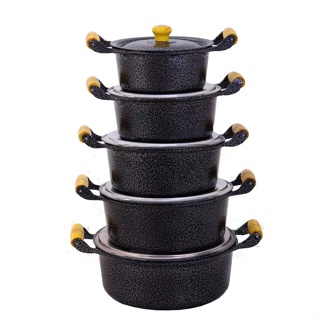 Jogo de Panelas Alumínio Batido Preta Com Tampa e Pegadores de Madeira em Oferta na Shopee