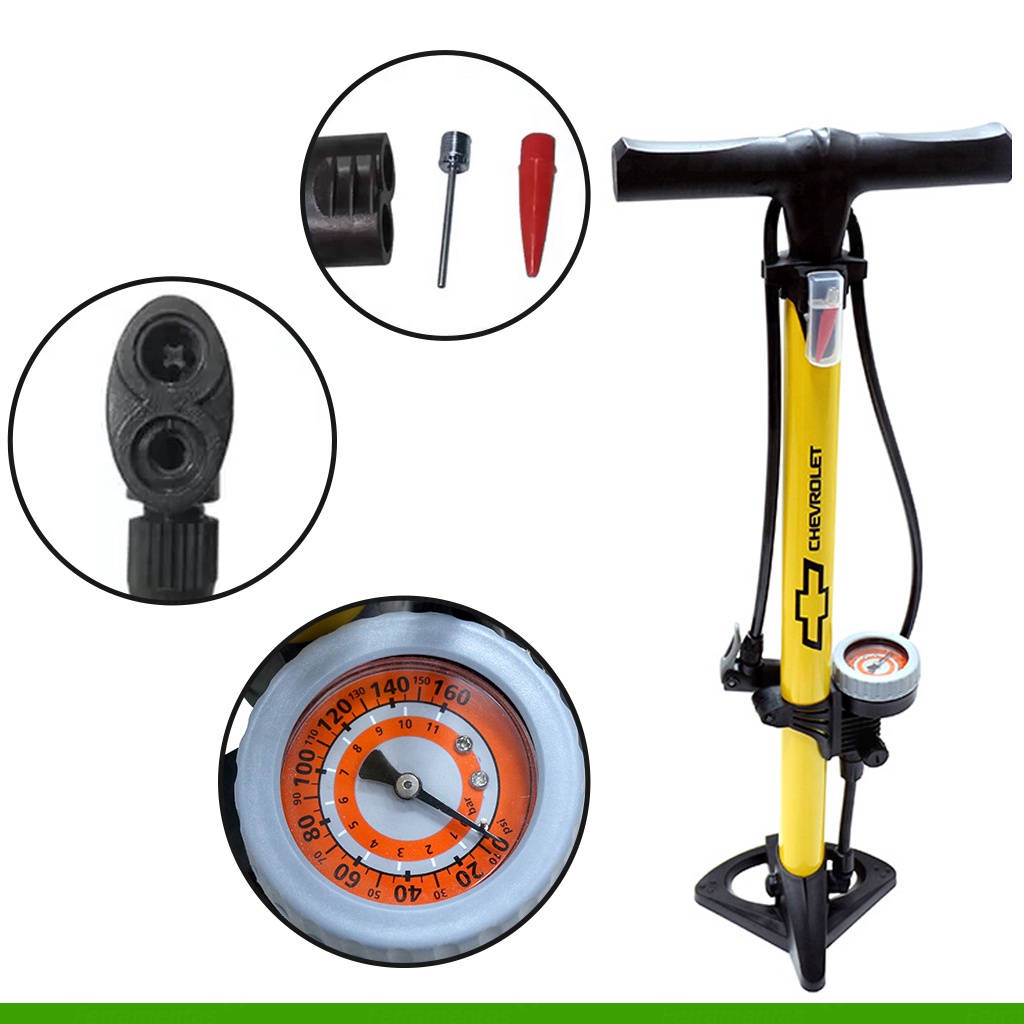 Bomba Ar Manual Com Manometro Para Encher Pneus Carro Moto Bicicleta Bike 160Psi
