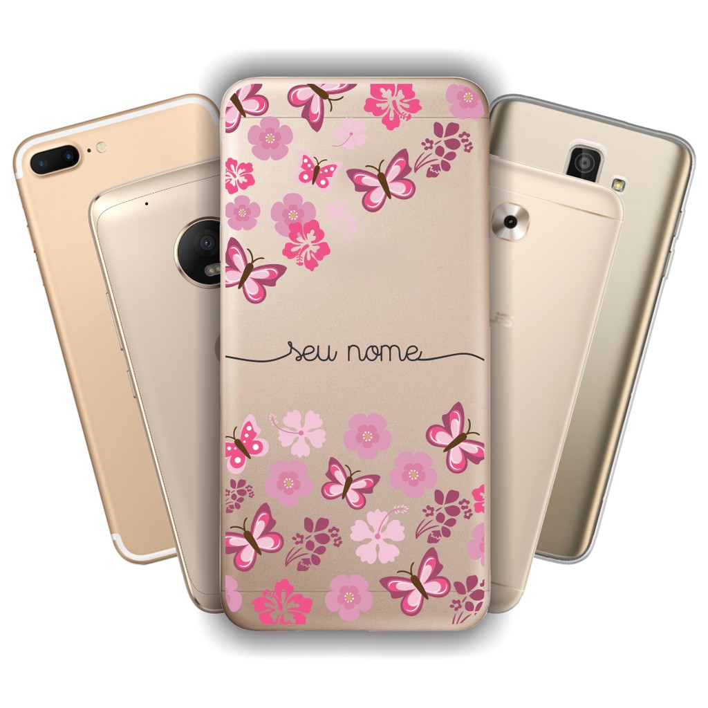 Capinha Anti Impacto Personalizada para LG  - Flores e Borboletas com nome