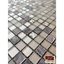 Pastilhas De Vidro Cristal Branca e Prata com Mármore Azul