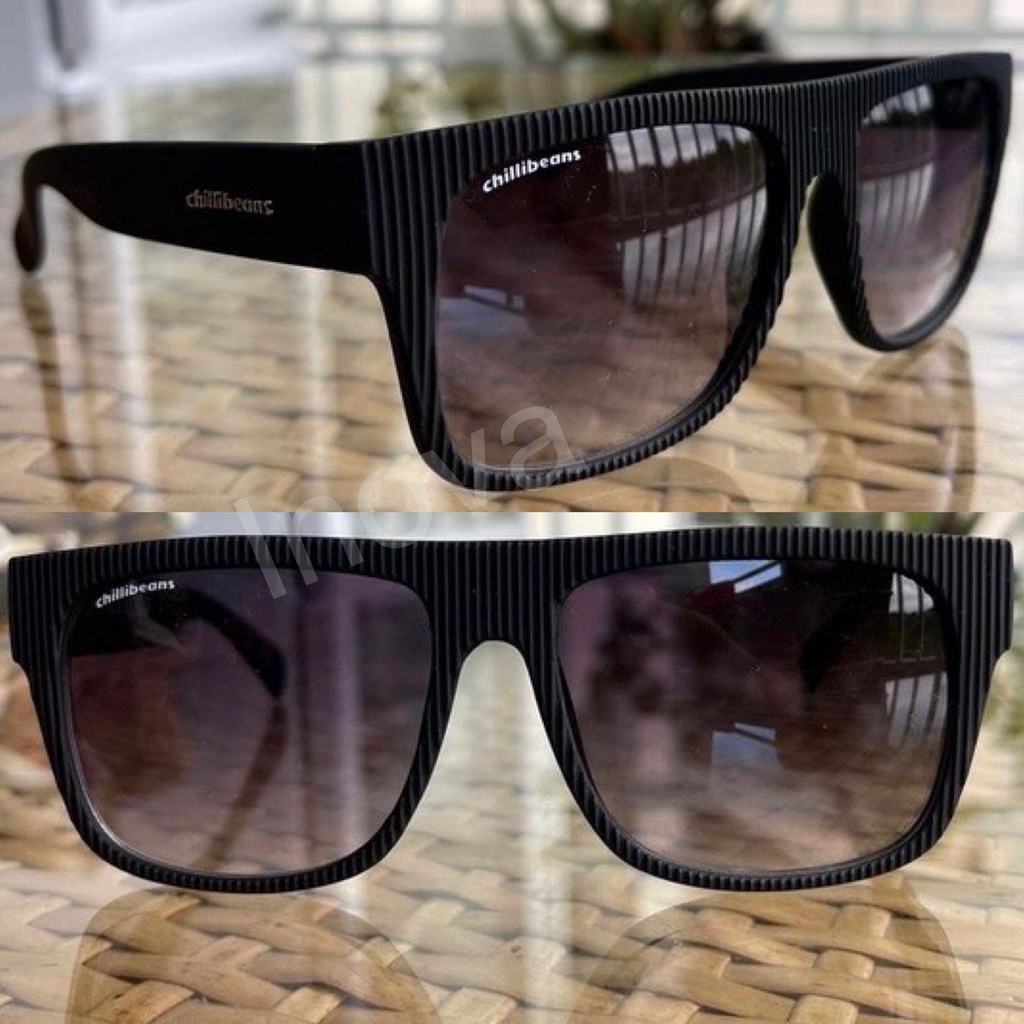 Óculos de Sol Chili Bins Textura Preto Degradê Azul Prata Marrom
