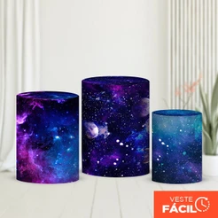 Capa Cilindro Festa Galáxia Trio Veste Fácil Em Tecido Sublimado Com Elástico