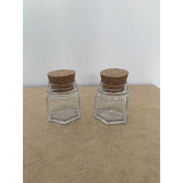Pote vidro  40ml sextavado com rolha cortiça