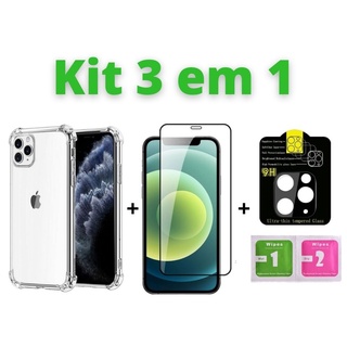 Kit Capinha + Pelicula 3D + Pelicula da Camera Compativel Com iPhone 11 / 11 Pro Max / 12 / 12 Pro / 12 Pro Max / 12 Mini
