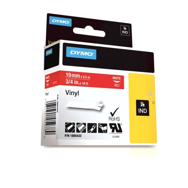 Fita vinílica para rotulador RhinoPro (19mm x 5,5m) branco/vermelho