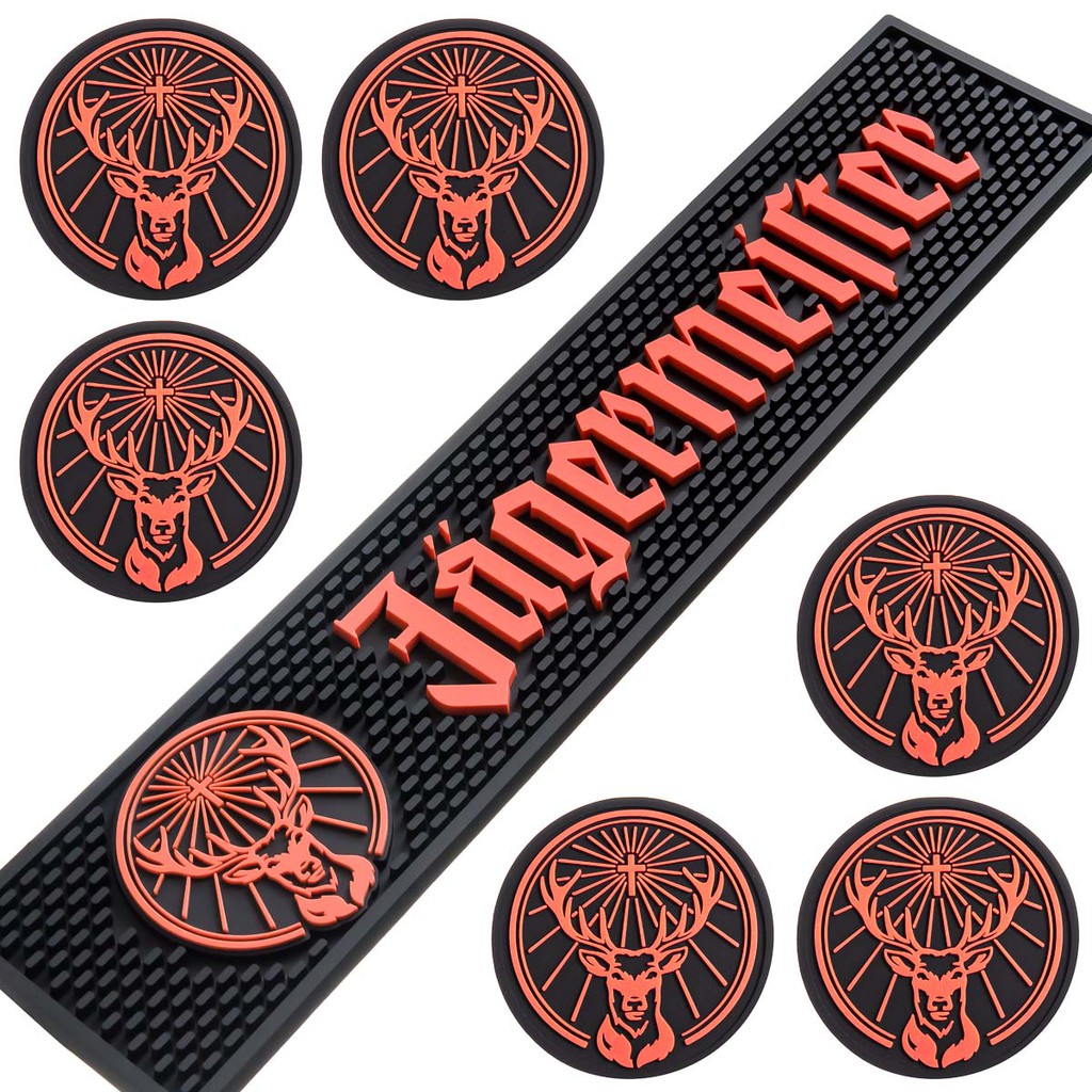 Kit Bar Mat Jagermeister + 6 Porta Copos Bolacha de Chopp Tapete Bar Emborrachado 3D Decorativos