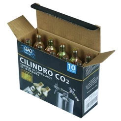 Caixa 10 Cilindros Co2 Leão Modelismo Chopp Alimentício Rosca 3/8 16g (cada)