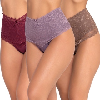 Kit 3 Calcinha Cós Tradicional Cinta Modeladora Algodão de Renda Premium Feminina