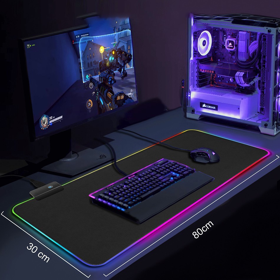 Mouse Pad Gamer Grande Com Borda De Led RGB 7 cores 30cm X 80cm