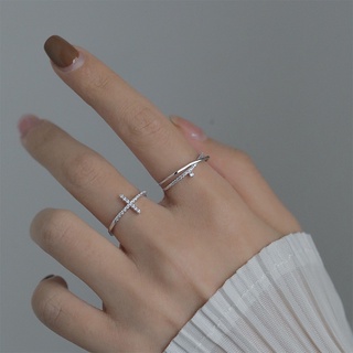 [VVV Home] Anel Geométrico Cruzado Feminino Pequeno Livro Vermelho Feminino Tudo em Combinação Moda Hong Kong Sabor Estudante Luz Luxo Estilo Diamante Cruz Aberto Anel Trendy