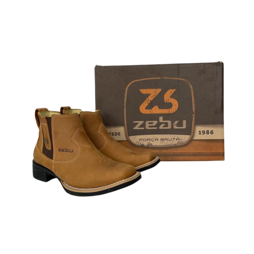 Botina Feminina Zebu Original Conhaque Marrom Claro Tradicional Country Lisa Palmilha Macia Confortável Antiderrapante Ideal para Trabalho Usar com Carpinteira  - REF: 71020MS10
