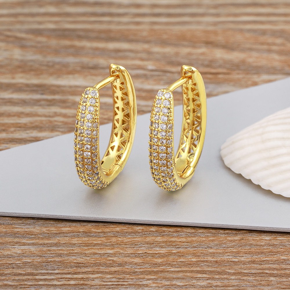 Design Criativo Em Forma De U 3 Cores Moda Cubic Zirconia Hoop Brincos De Cristal Orelha Jóias em Oferta na Shopee
