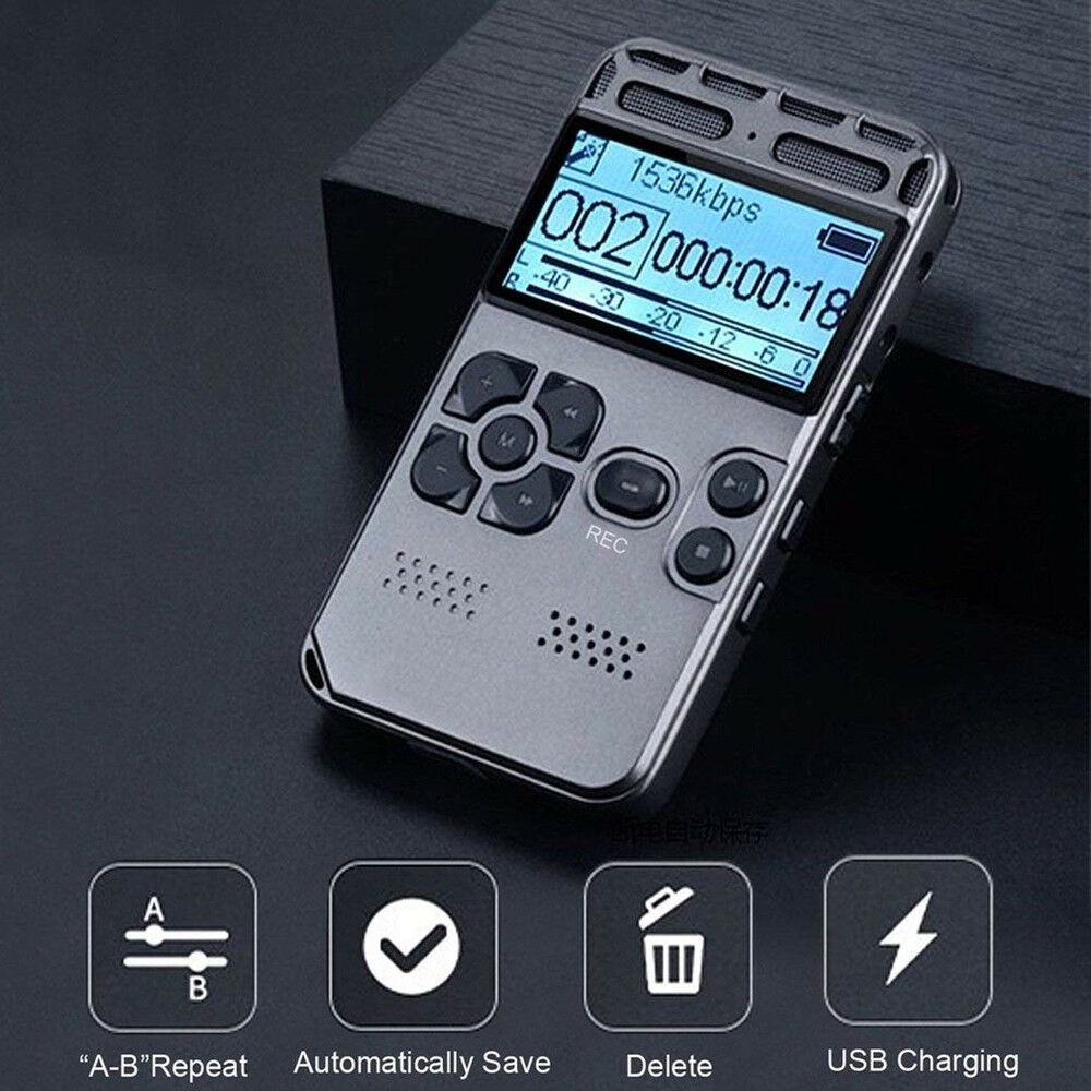 64GB Recarregável LCD Digital Áudio Som Gravador De Voz Ditafone MP3 Player