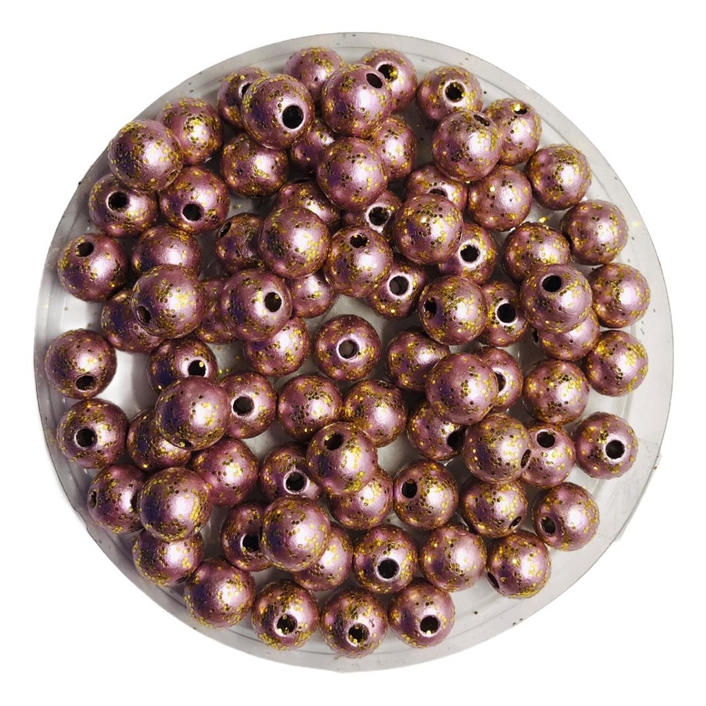 Miçanga - Perola c/ Furo Nude e Glitter Dourado - 6MM - 100gr